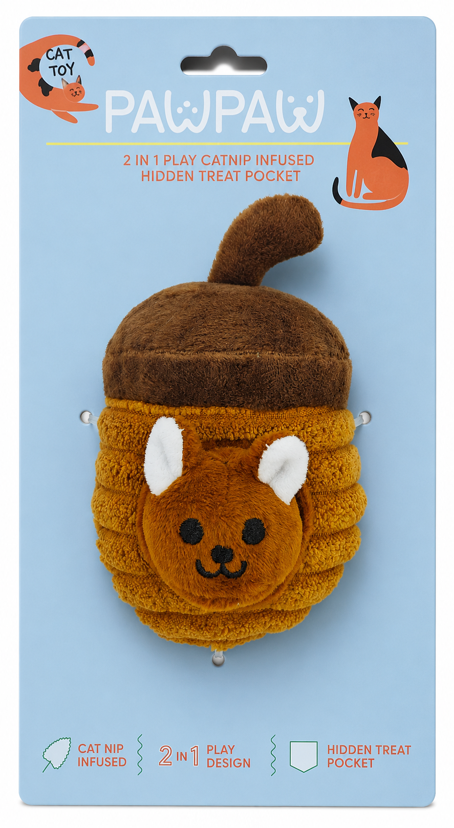 Scamper the Squirrel- Interactive Cat Toy – Plush Hideout with Tethered Mini Toy & Treat Pocket (Copy)