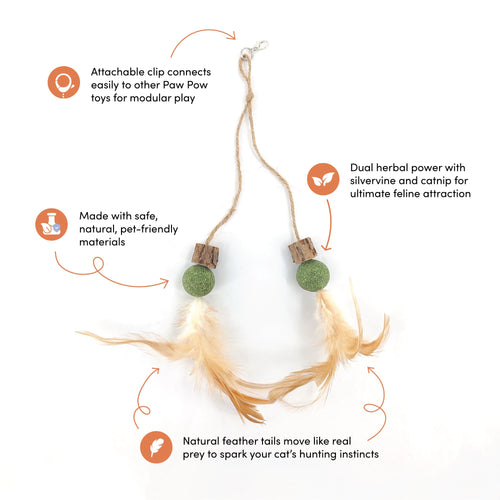 Cat Toy Tail with Silvervine Cubes, Catnip Balls & Feathers