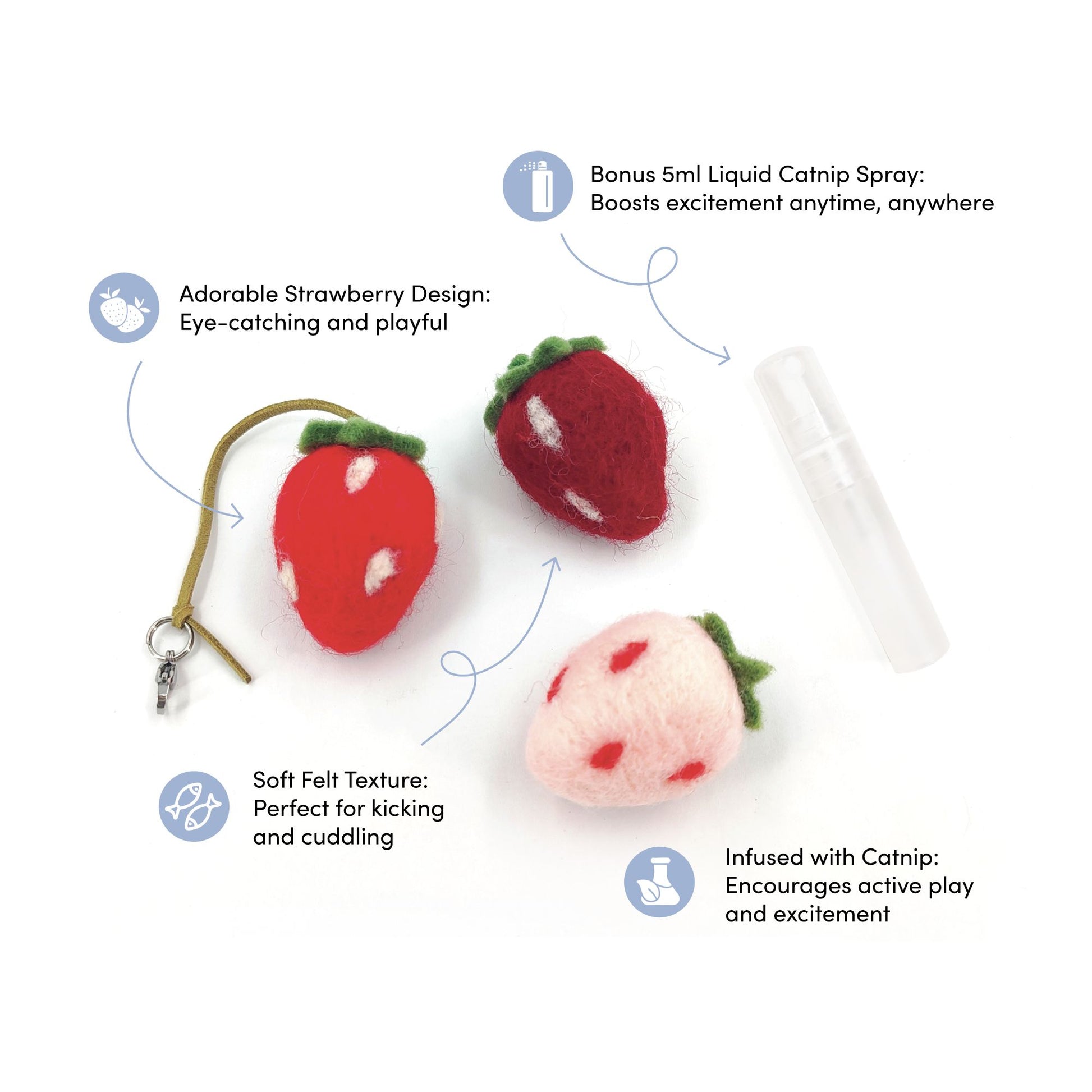 Strawberry Felt Kicker Cat Toy – Sweet, Soft, and Purrfectly Fun!